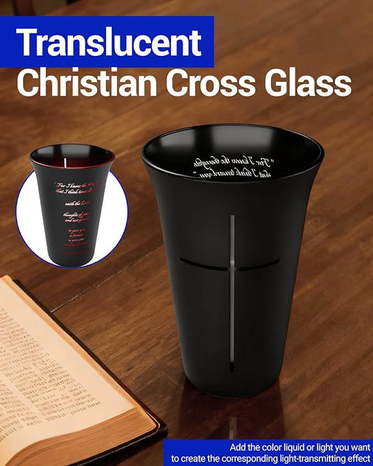2PCS Black Frosted Drinking Glass Cups with Cross & Bible Verse, Inspirational Religious Gifts for Christians, Catholic Women & Men, Pastor Appreciation, Baptism & Confirmation Gifts for Boys & Girls
