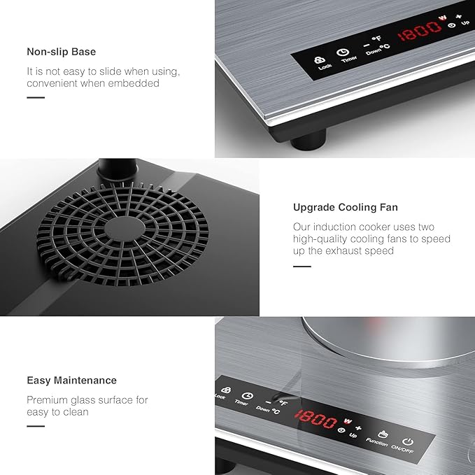 VBGK Double Induction Cooktop, 24 inch 4000W Electric cooktop with hot plate, induction stove top with LED Touch Screen 9 Levels Settings with Child Safety Lock & Timer 110V Induction cooktop 2 burner