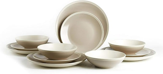Rock Ridge Speckled Stoneware Dinnerware Set (12pc Set, Sands and Ivory)