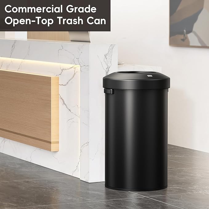 EKO Urban 32 Gallon Round Black Stainless Steel Open Top Waste Bin, Tall Commercial Trash Can for Indoor/Outdoor, Extra Large Metal Garbage Bin for Office, Restaurant, Restroom,120L