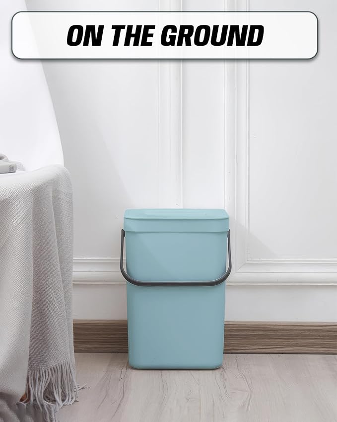 Kitchen Compost Bin - 3.2 Gallons Hanging Trash Can with Lid for Kitchen Bathroom, Under Sink Trash Can, Outdoor Compost Bucket with Lid, 12L(Subtle Blue)