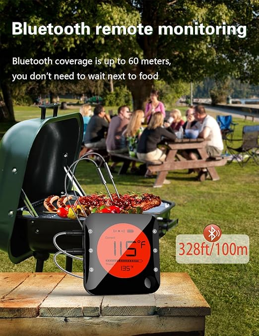 BFOUR Bluetooth Meat Thermometer Wireless Grill Thermometer with 3 Probes, Premium Digital Meat Thermometer Food Thermometer Timer Alarm for Smoker, Grill, Oven, Kitchen, Cooking, BBQ