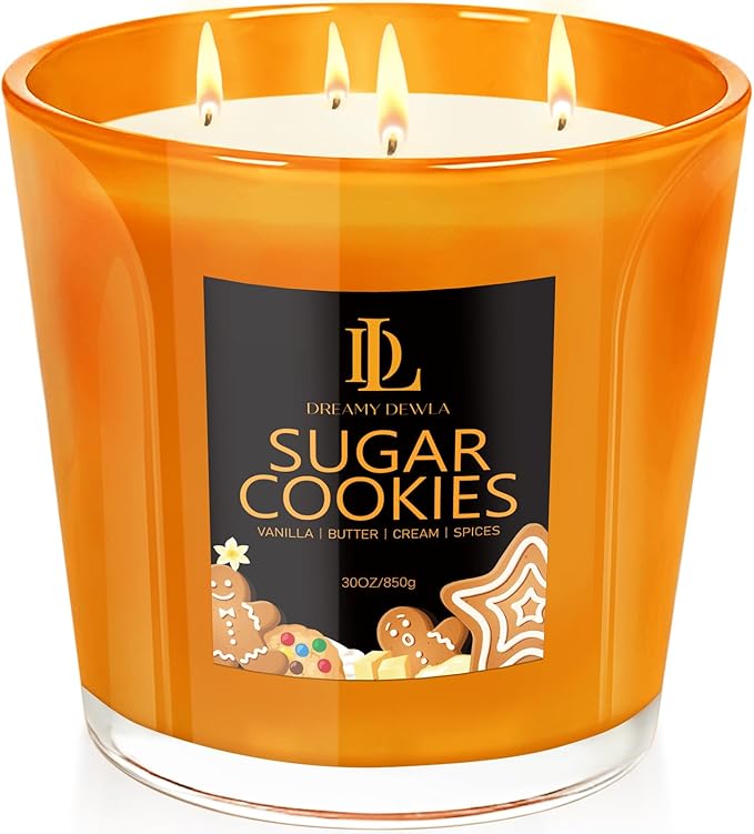 Large Christmas Candle Sugar Cookie Scented, 4 Wick Natural Soy Candles for Home Scented, 30oz Big Scented Candle Long Lasting, Holiday Baking Fragrance Home Kitchen Christmas Gift for Women Men
