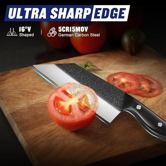 SSGP Butcher Knife Set of 5- Japanese Knife Set for Meat Cutting, Hand Forged Viking Knives Sets with Meat Cleaver, Heavy-Duty Kitchen Knives Sets for Bone BBQ Vegetable, Christmas Gifts for Men