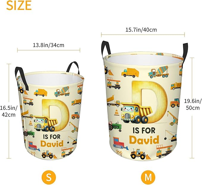callie Personalized Excavator/Dinosaur/Unicorn Laundry Basket Gifts for Kids, Waterproof Collapsible Laundry Hamper Storage Bin for Bedroom (13.8" x 16.5", 15.7" x 19.6")