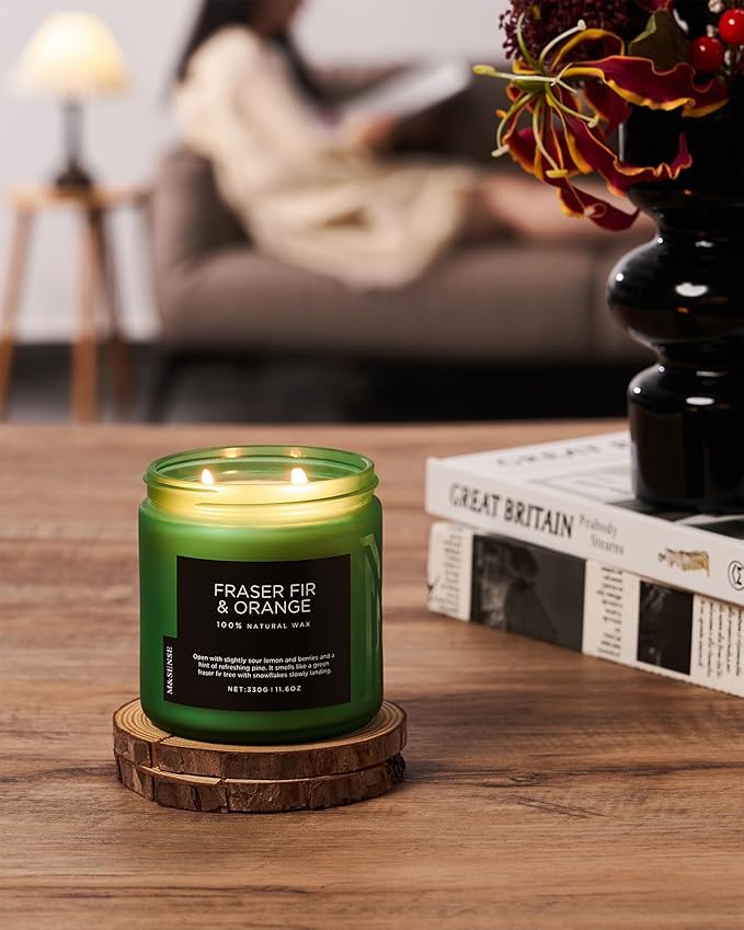 M&SENSE Fir & Orange Scented Candle, 11.6oz Soy Wax Non Toxic for Home Up to 70 Hours, 2 Cotton Wick Christmas Tree Scent Holiday Aromatherapy Candle for Relaxation