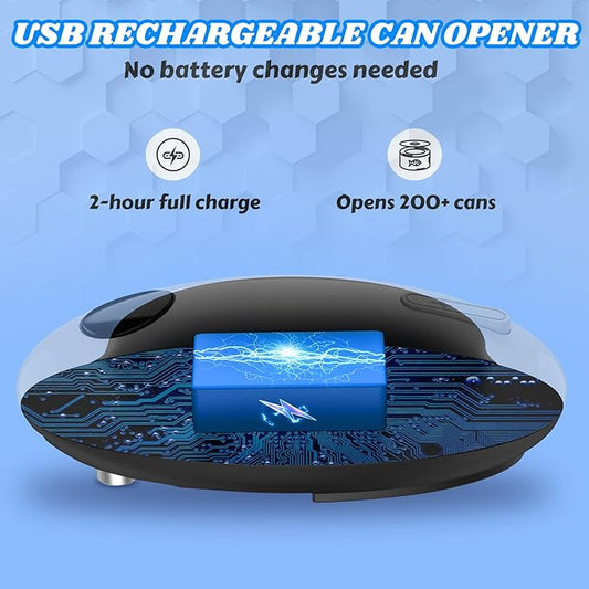 USB Rechargeable Electric Can Opener - Battery Operated, One Touch Auto Operation, Magnetic Lid Holder & Smooth Edge Cutting, Cordless & Hands Free Tin Opener for Seniors, Works with All Standard Cans
