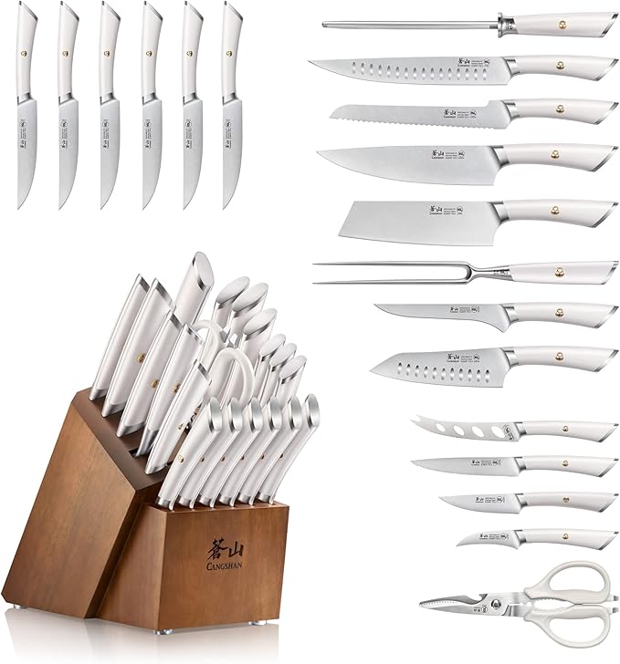 Cangshan ELBERT Series German Steel Forged Knife Block Sets (20-Piece, White)