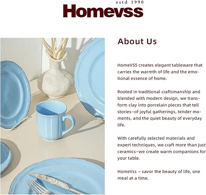 20pc Dinnerware Set, Plate and Bowl Set, Stoneware Dishes Set for 4, Microwave and Dishwahser Safe, Scratch Resistant, French Countryside Speckled Antique Blue