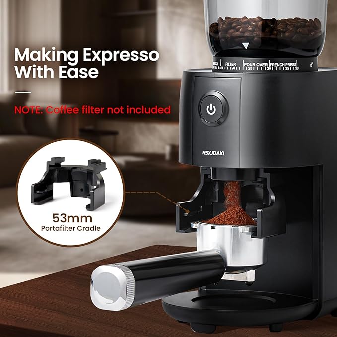 Conical Burr Coffee Grinder, Electric Coffee Beans Grinders for Home Use with 38 Grind Settings, One Touch Automatic Espresso Grinder Black