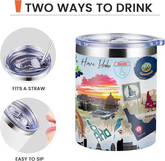 12oz Coffee Mug Idaho State Insulated Coffee Cups, United States Map Travel Mug Landmark, Birthday Gifts Cute Mugs with Lid and Straw Mothers Day Gifts