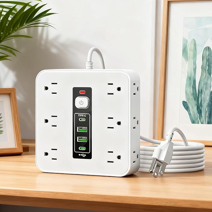Electrical Outlet Strip - Electricity Management | Outlet Strip with Surge Protection | for Desk Home Dorm Kitchen Wall Living Room Behind Couch TV Phone Refrigerator