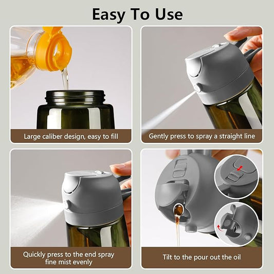 2PCS Olive Oil Dispenser and Oil Sprayer – 16oz/470ml Glass Light-Proof Oil Pourer for Kitchen, Air Fryer, Cooking, Salad, and BBQ