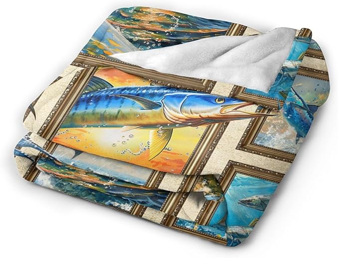 Fishing Blanket Fish Throw Blanket Cozy Plush Fleece Flannel Fishing Lover Gifts Blankets for Girls Boys Women Men 60"X50"