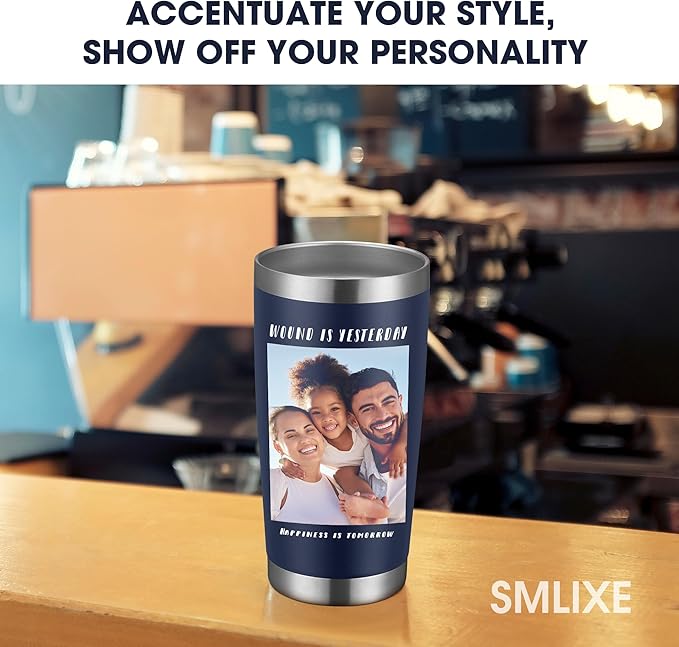 Personalized Coffee Tumbler Print in USA 20oz Stainless Steel Double Wall Insulated Coffee Cup With Text Photo Logo