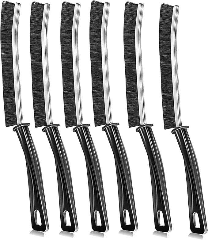 CrafTreat Hard Bristle Crevice Cleaning Brush – 6 Pack (Black) – Gap Scrub Brushes for Kitchen, Bathroom, Window Tracks, Grout, Car & Tight Spaces – Household Cleaning Tool