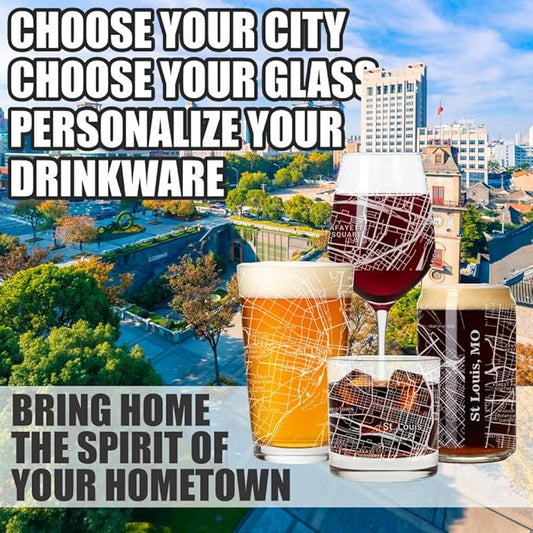 Blue Ridge Mountain Gifts - Saint Louis Souvenir - Missouri Glassware Gift, Etched City Map, Laser Engraved and Dishwasher Safe