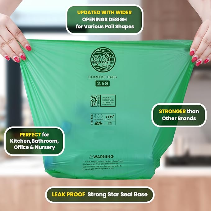 2.6 Gallon Compostable Trash Bags,240 Count Compost Trash Bags for Bedroom Kitchen Office Fit 10 Liter,Small Kitchen Food Scrap Waste Bags,ASTM D6400, US BPI & Europe OK compost HOME certified