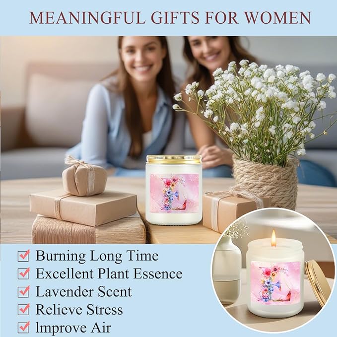 Personalized Gifts Monogrammed Birthday Gifts for Women, Daughter Bestie Friendship Christmas Halloween Initial Wine Tumbler Makeup Bag Scented Candle Bracelet Set, (Aesthetic Pink Flower E)