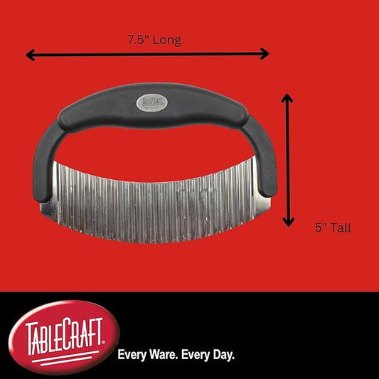 TableCraft H6610 Single Mezzaluna – Wavy Crinkle Cutter for Fruits, Vegetables, Pickles & Potatoes – Stainless Steel, One-Handed, Crinkle Cut Tool for Meal Prep – Easy to Clean, Dishwasher Safe- Small