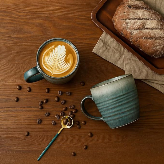 14 oz Coffee Mugs Set of 4, Ceramic Coffee Mugs with Handle β Reactive Glaze Stoneware Coffee Mug Set for Tea, Latte, Cappuccino, Cocoa, Hot Chocolate β Microwave & Dishwasher Safe - Blue