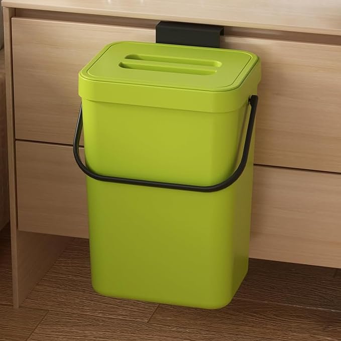 Kitchen Compost Bin - 3.2 Gallons Hanging Trash Can with Lid for Kitchen Bathroom, Under Sink Trash Can, Outdoor Compost Bucket with Lid, 12L(Lime Green)