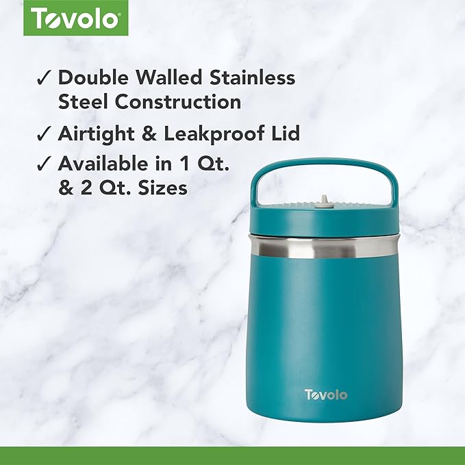 Tovolo 2 Quart Food Traveler Marine Blue - Stainless Steel Food Storage Container, Double Wall Insulated Thermos for Hot and Cold Food, Spill-Proof Travel Container, BPA-Free, Dishwasher Safe