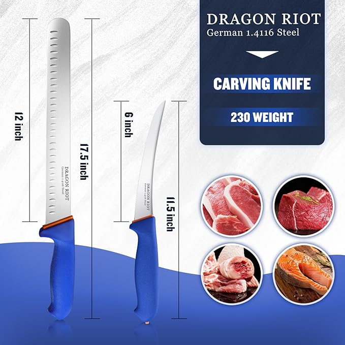 DRAGON RIOT Carving Knife Set for Meat 6 Inch Curved Beef Brisket Trimming and Boning Knife and 10 Inche Meat Slicing Knife Bundle