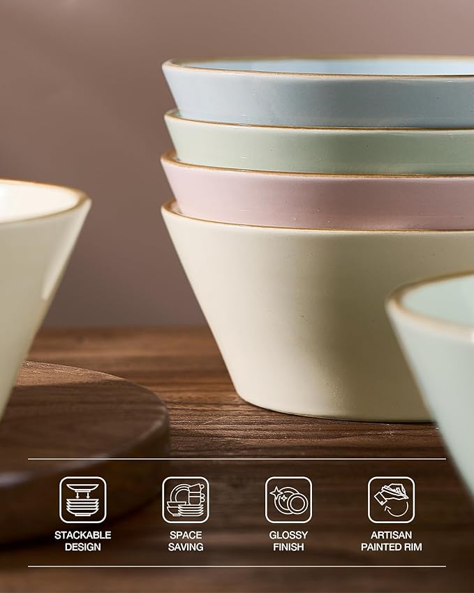 Famiware Saturn Dinnerware Sets, Plates and Bowls Sets for 4, 12 Pieces Stoneware Dish Set - Chip and Scratch Resistant, Microwave and Dishwasher Safe Tableware Set, Multi-color with Rim