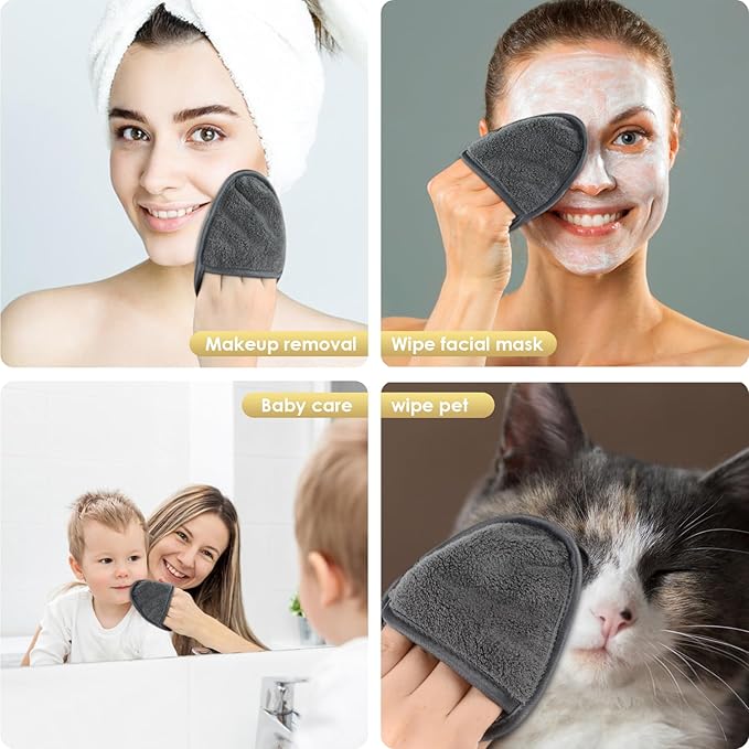 SINLAND Reusable Makeup Remover Pads For Face,Eye,Lips Microfiber Gentle Facial Cleansing Cloths for All Skin Types Friendly for Makeup Remover With Laundry Bag 5.1inchx3.93inch Grey Pack of 12