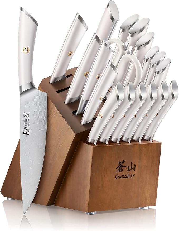 Cangshan ELBERT Series German Steel Forged Knife Block Sets (20-Piece, White)
