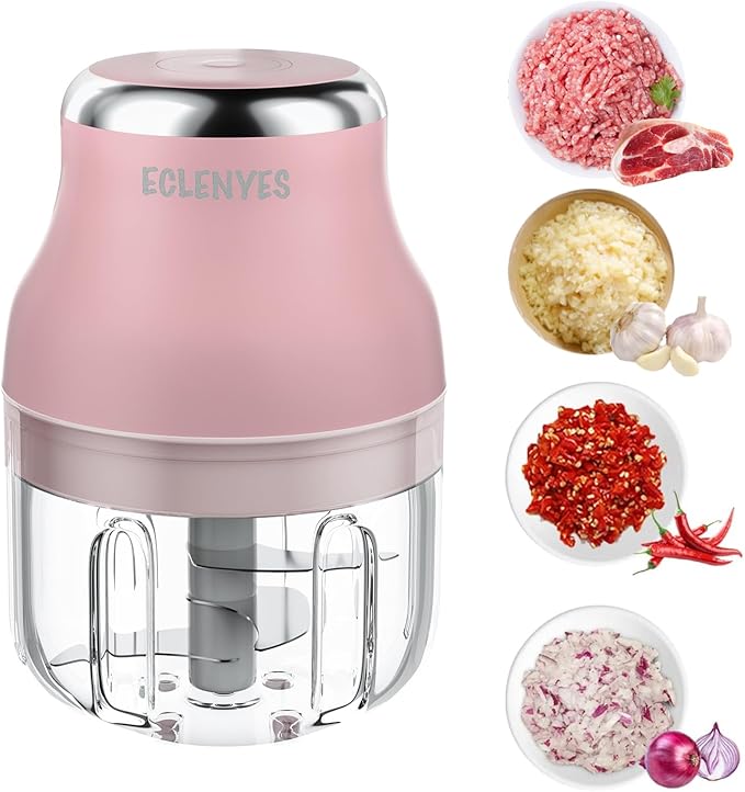 Vegetable Chopper, Electric Garlic Chopper, 250ML USB Rechargeable Mini Blender, Powerful Small Food Processor, Blender to Vegetable, Wireless Food Cutter for Ginger, Chili, Fruit, Meat, etc(Pink)