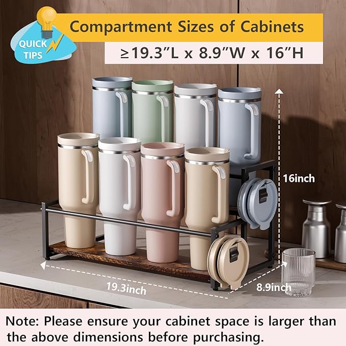 Water Bottle Organizer for Full Stanley and Others' Large Tumbler Organization, Pantry Kitchen Organizers and Storage for Cup Accessories, Tumbler and Cup Lid Organizer Wine Rack - 2 Tier Hold 8
