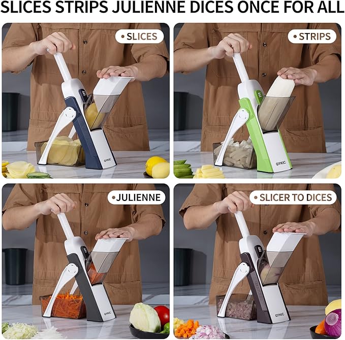 Safe Mandoline Slicer,Vegetable Potato Slice Food Cutter for Kitchen,Thickness Adjustable Upright Veggie Chopper for Fast Meal prep (Gray)