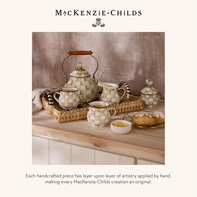 MACKENZIE-CHILDS Enamel Salad and Dessert Plate, Small Plate for a Dessert or Appetizer Dish, 8 Inches, Brown-and-White Mocha Check