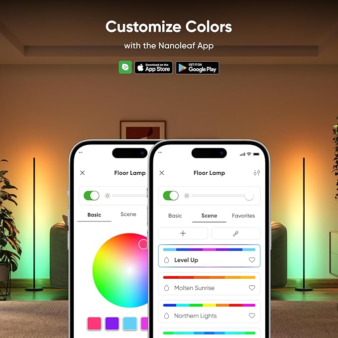 Nanoleaf Matter Smart Floor Lamp, LED Standing Lamps Work with Alexa, Music Sync Corner Lamp,16 Million Colors, 1700lm RGBTW Floor Lamp with Voice Control for Living Room, Ambient Lighting, Black