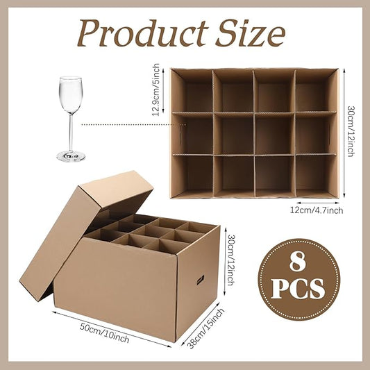 8 Pack Wine Glass Moving Boxes Kitchen Moving Boxes with Handle Kitchen Kit with Lid for Dish Glassware(20 x 15 x 12 Inch)