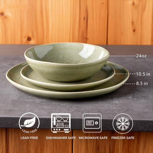 AmorArc Ceramic Dinnerware Sets,Handmade Reactive Glaze Stoneware Plates and Bowls Set,Highly Scratch Resistant | Dishwasher & Microwave Safe Dishes Set,Service for 4 (12pc)