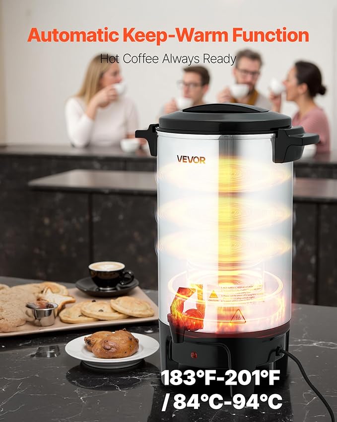 VEVOR Commercial Coffee Urn, 30 Cup 4.5 L Hot Beverage Dispenser with Dripless Faucet, Quick-Brewing Commercial Coffee Maker, Automatic Temperature Control, for Catering, Party, Church & Restaurant