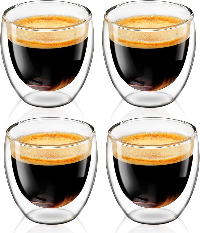 Espresso Cups Set of 4, 3 OZ Expresso Shots Glass Cup, Double Walled Glass Coffee Mugs, Espresso Machine Accessories,Insulated Clear Espresso Shot Glasses Cups,Water Won't Enter Between Double Walls