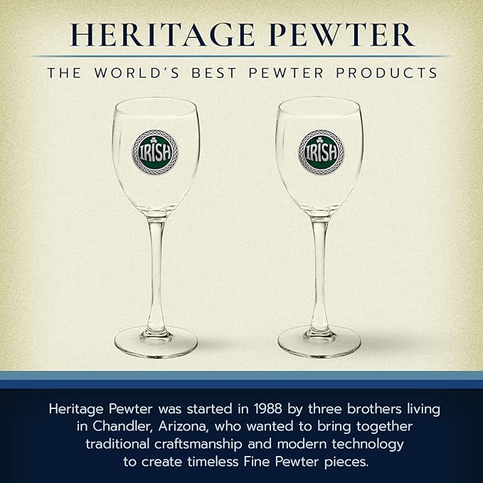 Heritage Pewter Irish Glass Goblets β Set of 2 | 12 OZ Goblet Wine Glasses | Expertly Crafted Pewter Glass