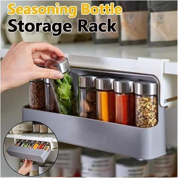 Spice shelf, Kitchen Organizer Plastic Spice Rack Seasoning Holder Under-Shelf Drawer Holder Spice Bottle Storage Boxes,kitchen