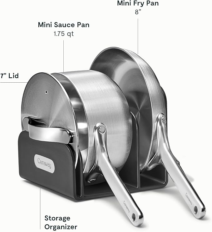 Caraway Stainless Steel Mini Duo - 5-Ply Stainless Steel Fry Pan (8 In) & Sauce Pan (1.75 Qt) - Oven Safe & Stovetop Agnostic - Non Toxic, PTFE & PFOA Free