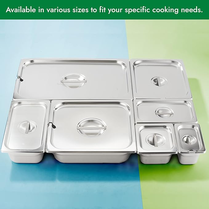 HECMAC 6-Pack 1/6 Size Hotel Pan Cover,Stainless Steel Solid Steam Table Catering Food Pan Lid with Handle