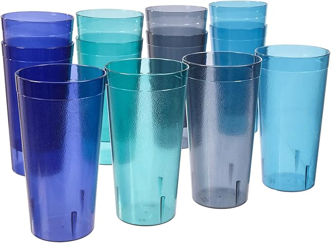 US Acrylic Café Plastic Reusable Tumblers (Set of 12) 32-ounce Iced-Tea Cups, Coastal | Value Set of Restaurant Style Drinking Glasses, Stackable, BPA-free, Made in the USA | Top-rack Dishwasher Safe