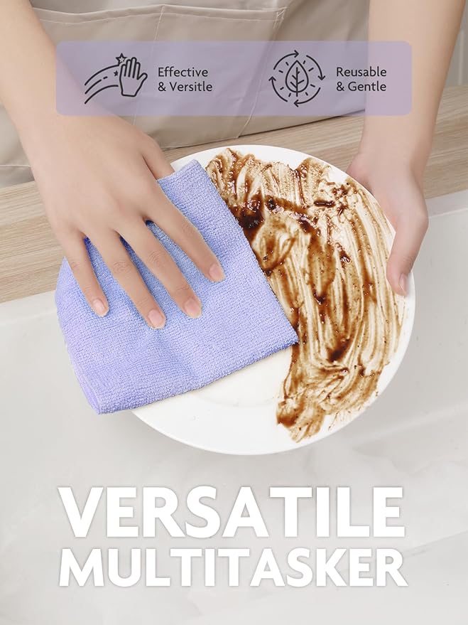Fantasticlean Microfiber Cleaning Cloth Roll -150 Pack, Tear Away Microfiber Towels, 12" x 12", Reusable, Washable, Ultra Absorbent Dishcloth for Home Supplies, Car, Pet, Kitchen (Pink & Lavender)