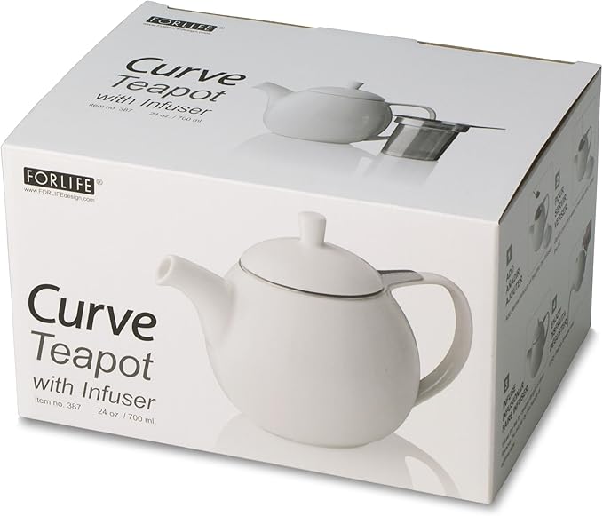 FORLIFE Curve Teapot with Infuser, 24-Ounce, Mandarin