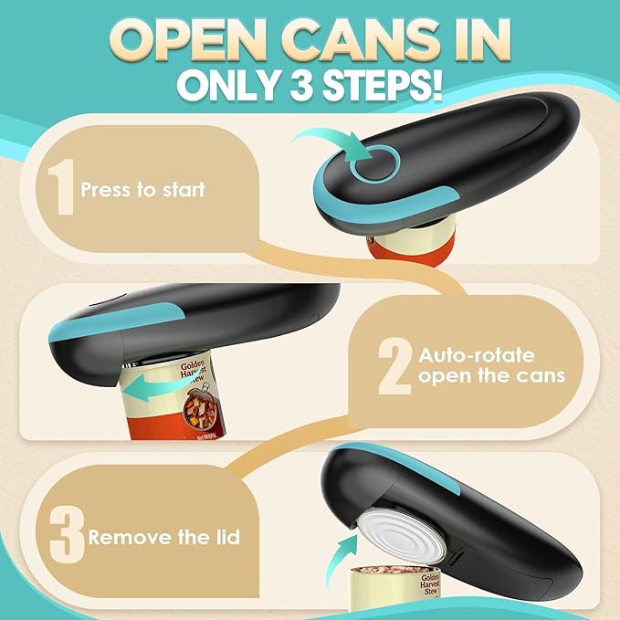 2025 Electric Can Opener, One Touch Automatic Can Opener Fits All Can Size, Handheld Smooth Edge Food Safe Can Openers Electric for Kitchen, Kitchen Gadgets Can Opener for Seniors, Arthritis and Chef