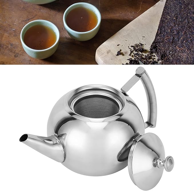 Stainless Steel Tea Pot with Infuser, Tea Pot with Removable Infuser For Loose Leaf and Tea Bags Metal Tea Kettle with Filter Stovetop Tea Maker Brewing Loose Leaves and Tea Bags (1L)