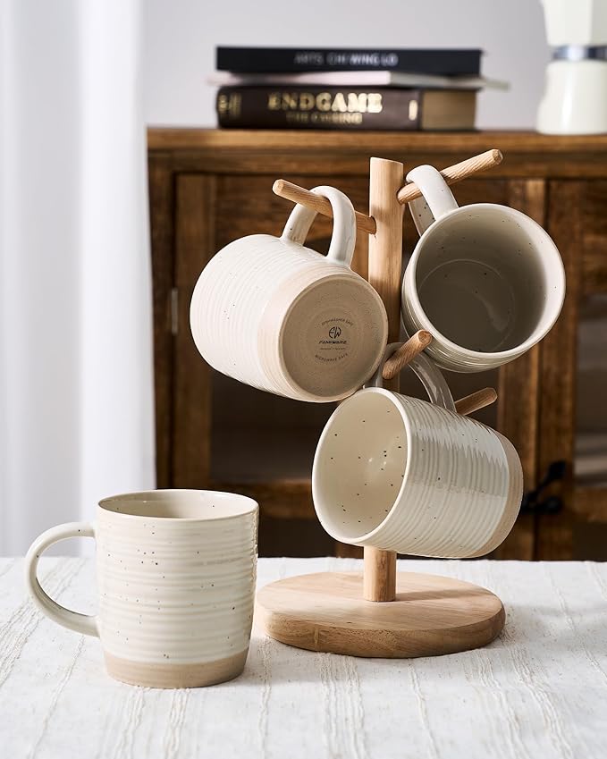 famiware Coffee Mugs Set of 6, 13 oz Mug Set, Ceramic Cup Set with Handle for Coffee, Tea, Cocoa, Milk, Constellation Series, Beige